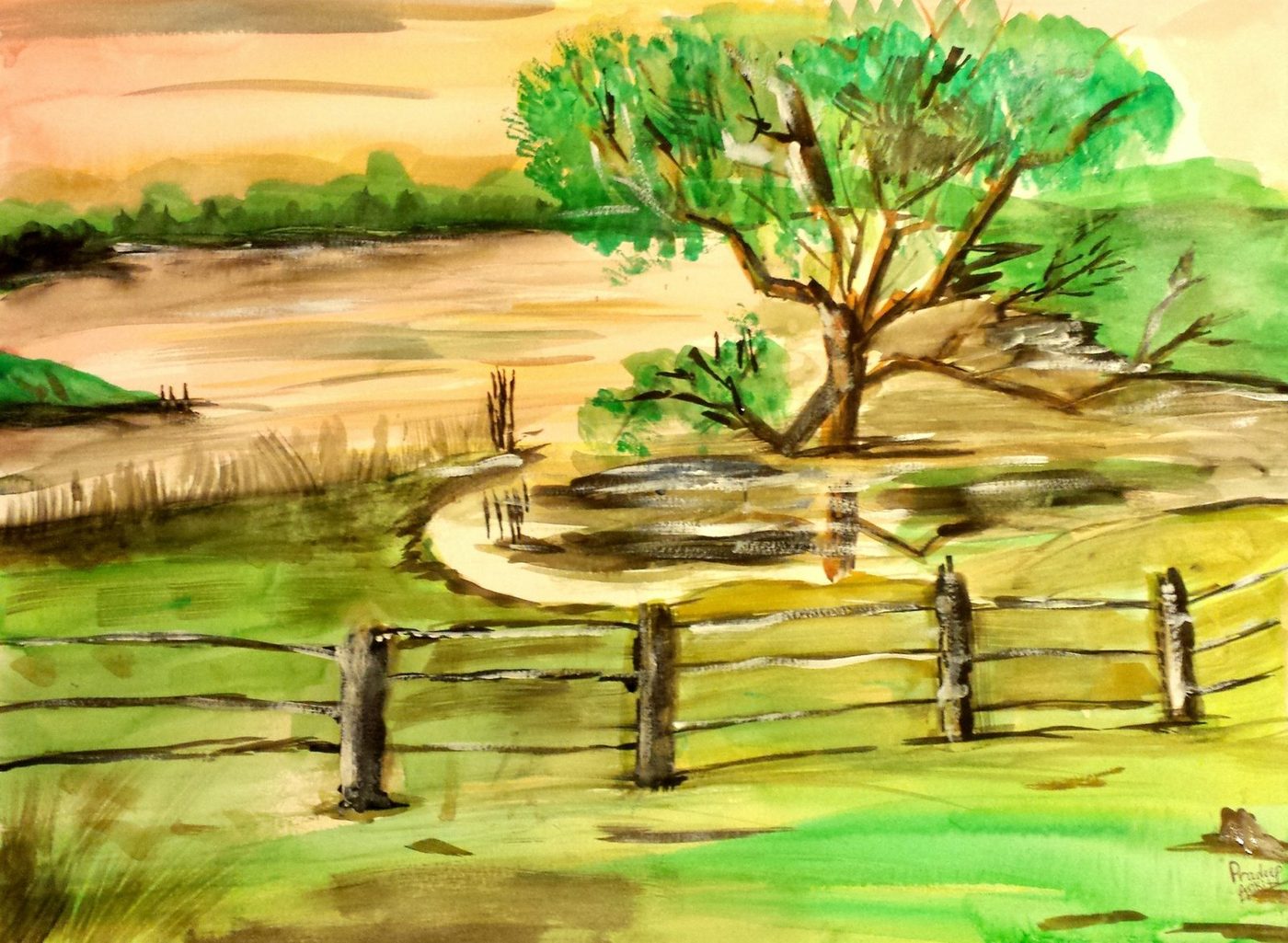 The Old Tree — original painting by Pradeep Gautam, Landscapes