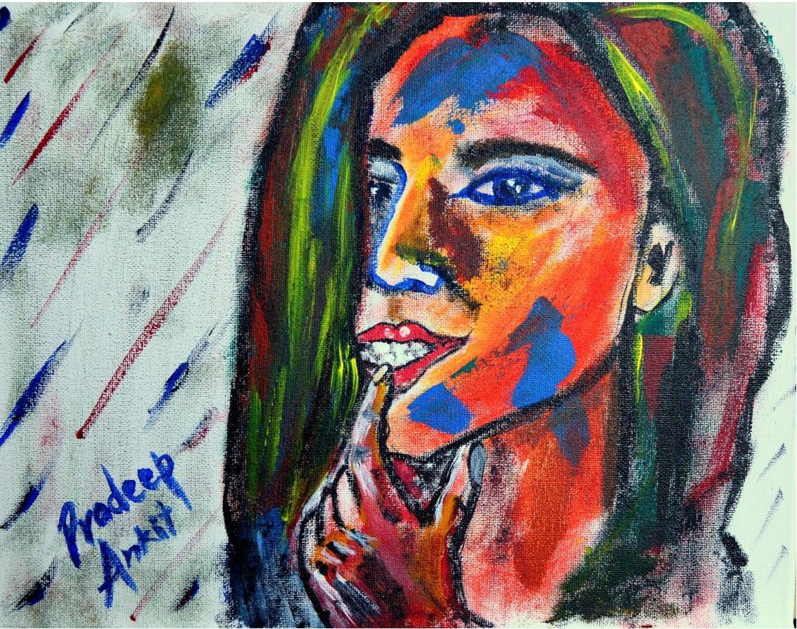 Affection — original painting by Pradeep Gautam, Portraits & People