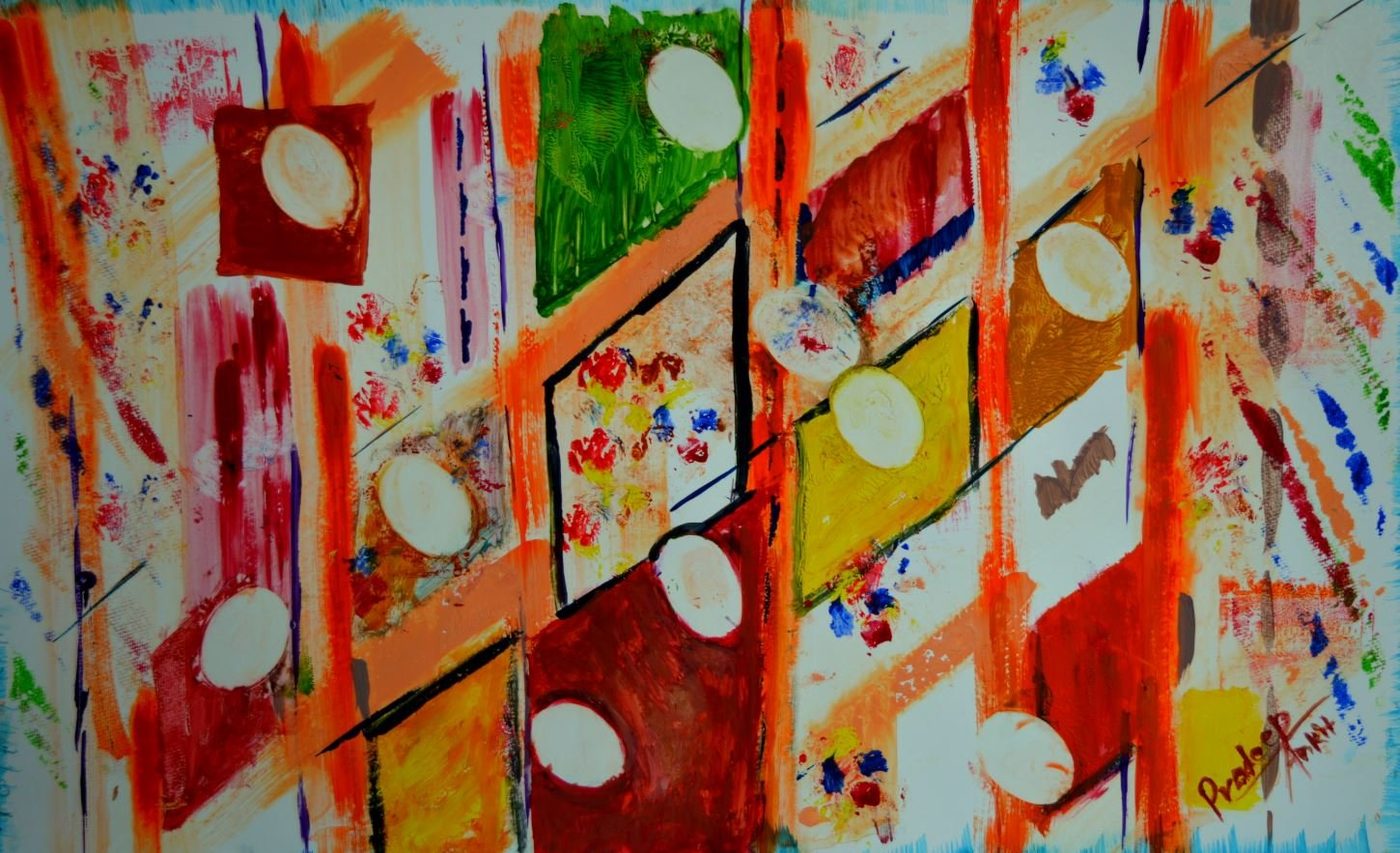 Behind That Curtain — original painting by Pradeep Gautam, Abstract & Still Life