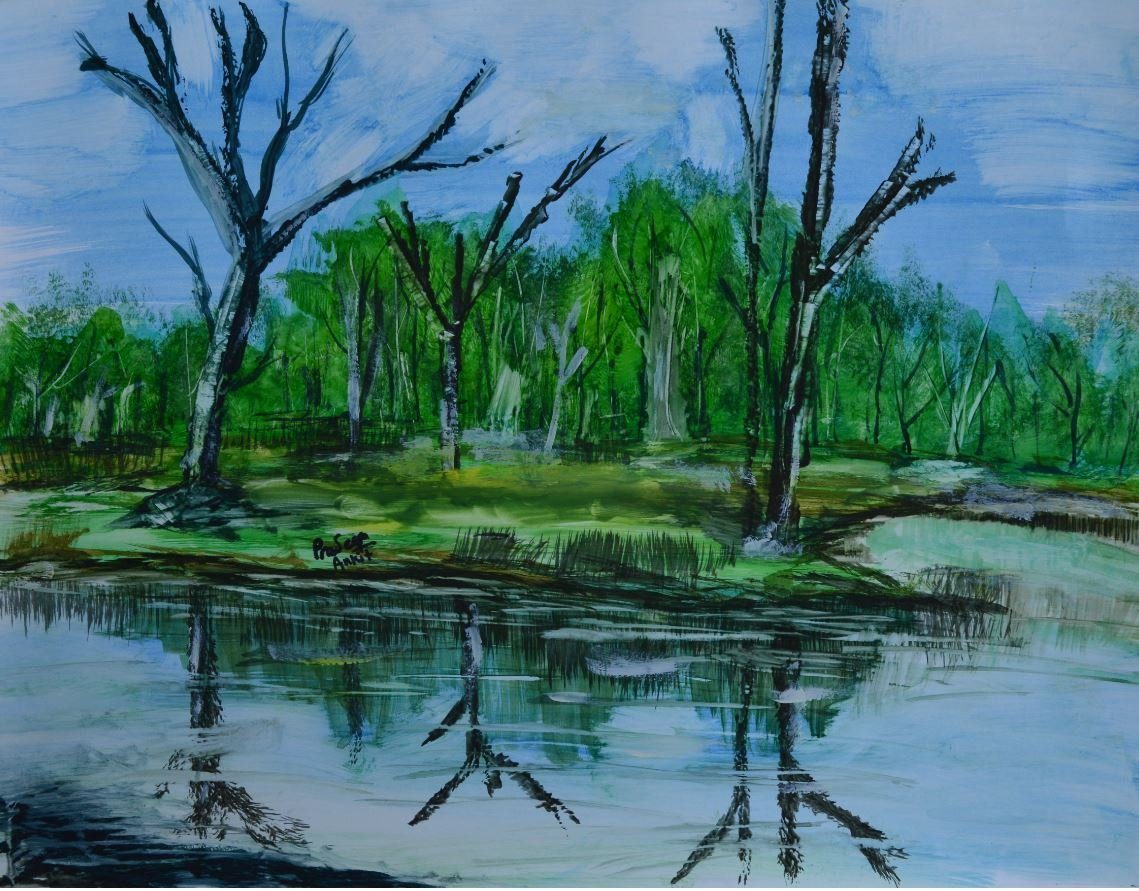 Bis Hazari Taal, Chitwan — original painting by Pradeep Gautam, The Nepal Series