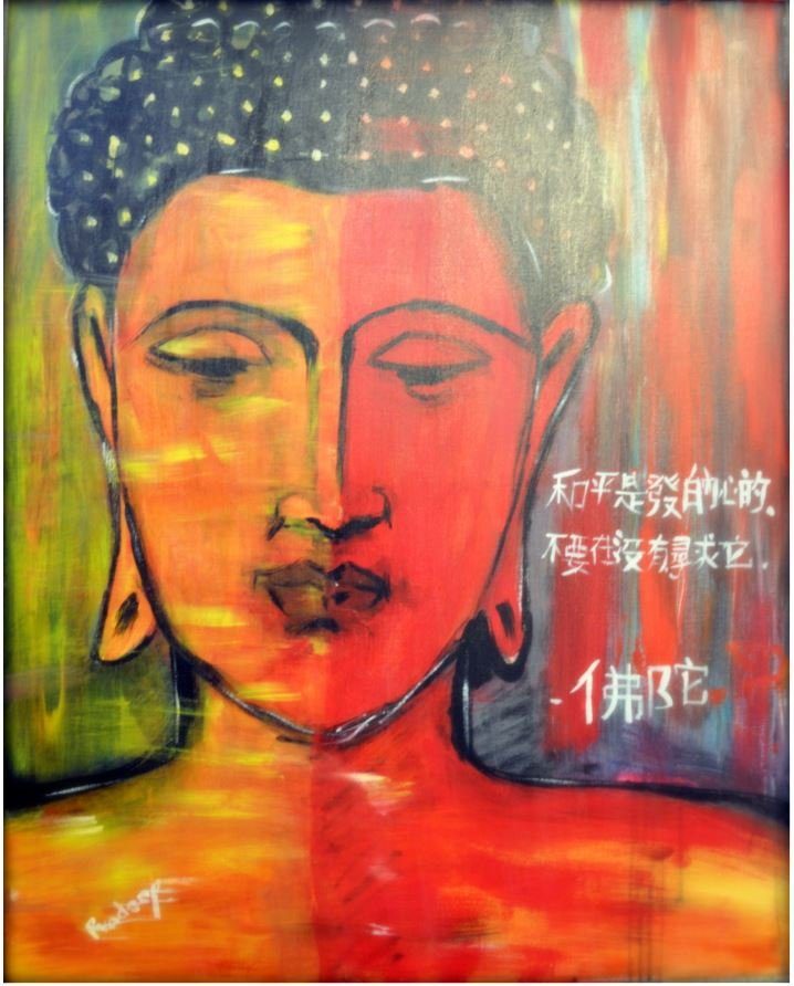 Buddha — original painting by Pradeep Gautam, Portraits & People