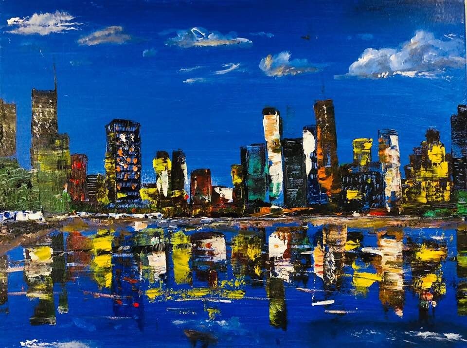 Cityscape — original painting by Pradeep Gautam, Landscapes