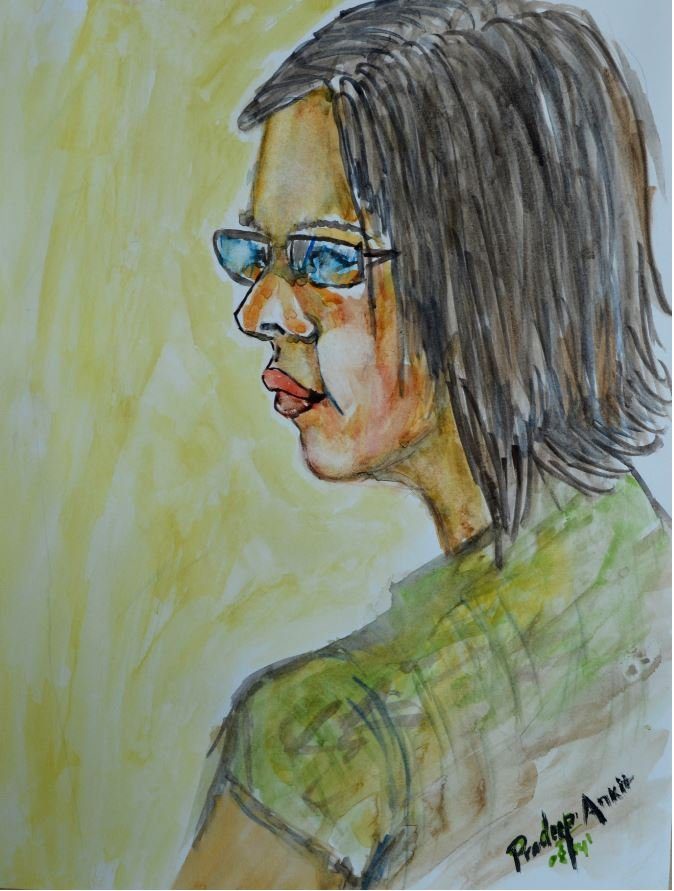 Desperately Waiting — original painting by Pradeep Gautam, Portraits & People