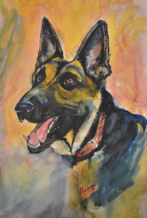 German Shepherd — original painting by Pradeep Gautam, Horses & Animals