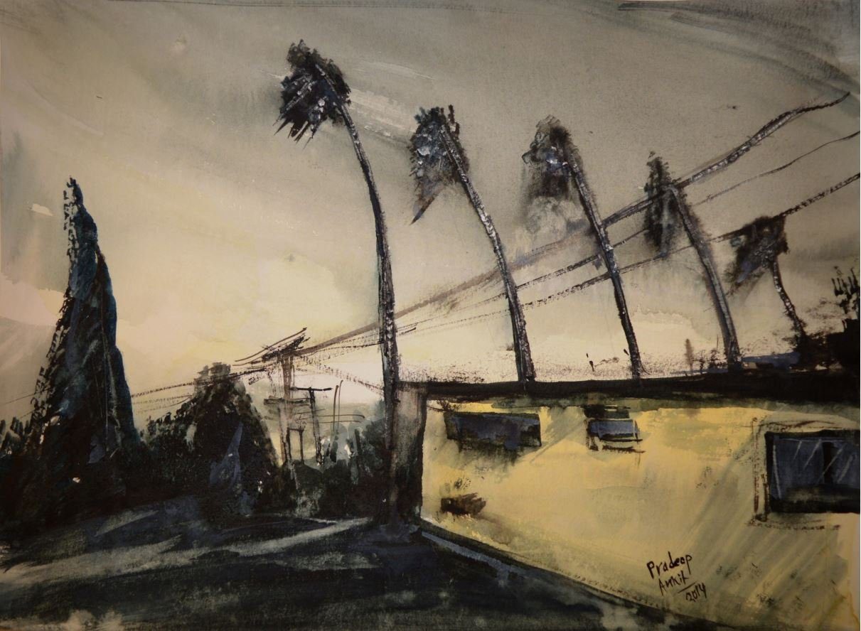 Heavy Storm — original painting by Pradeep Gautam, Landscapes