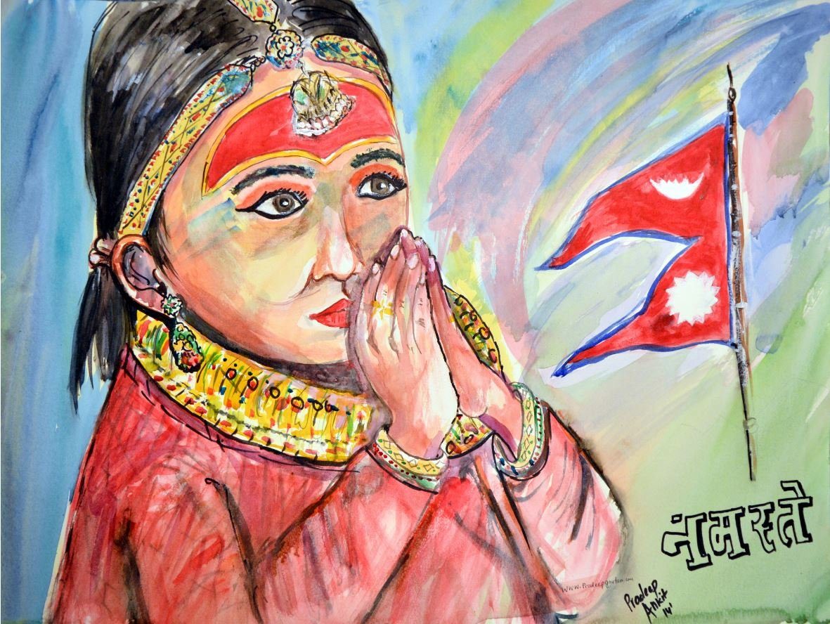 Kumari, the Living Goddess — original painting by Pradeep Gautam, The Nepal Series