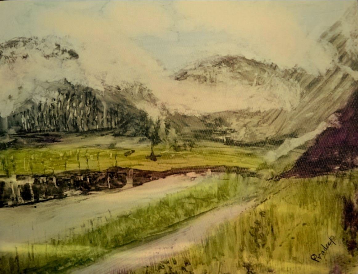 Snowy Mountain — original painting by Pradeep Gautam, Landscapes