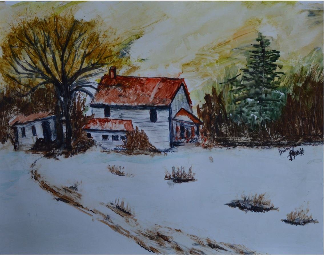 Standing Against Snow — original painting by Pradeep Gautam, Landscapes