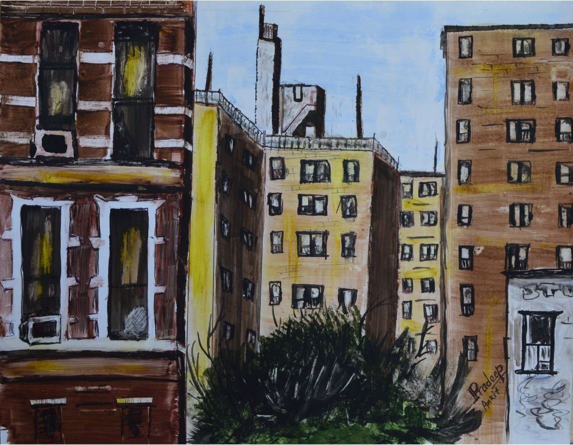 Urban Apartment — original painting by Pradeep Gautam, Landscapes