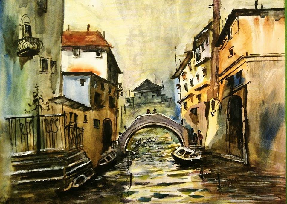 Venice, Italy — original painting by Pradeep Gautam, Landscapes