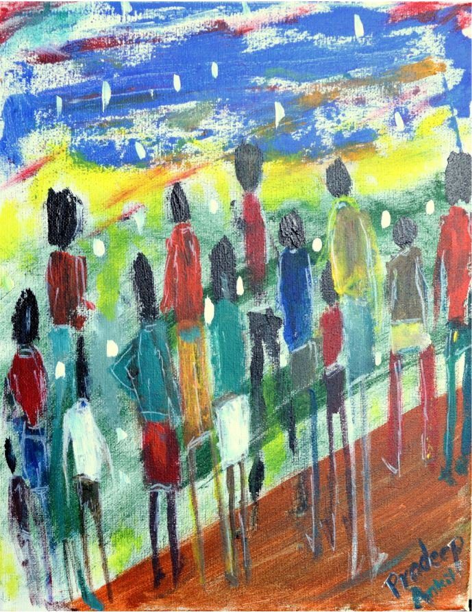 Watching the Fall of Stars — original painting by Pradeep Gautam, Abstract & Still Life